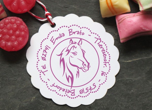 Kinderstempel mit Pferd Pferdekopf mit Wunschtext personalisiert