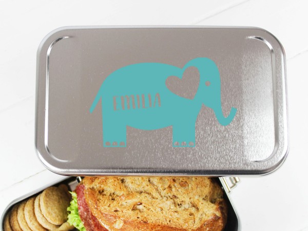 Nachhaltige Brotdose mit Name auf Elefant
