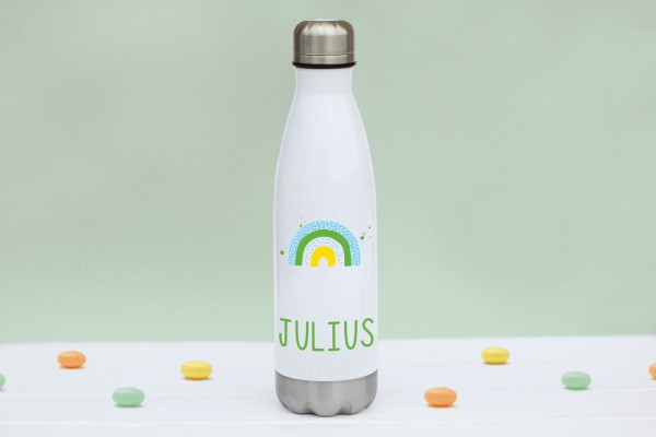 Trinkflasche Edelstahl mit Regenbogen und Namen personalisiert