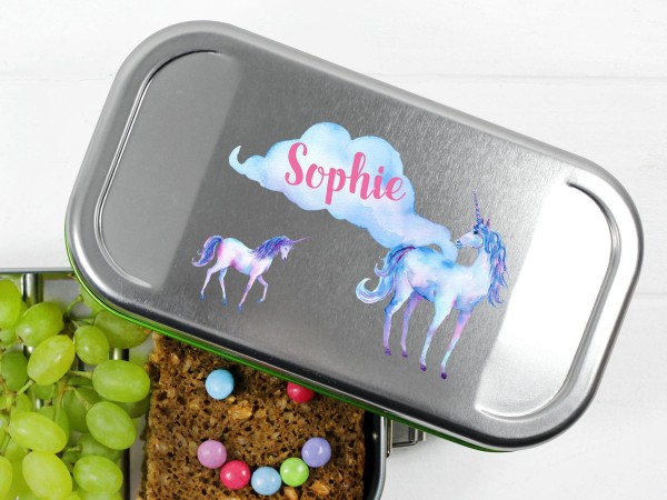 Brotdose Lunchbox mit Name Einhorn und Wolke